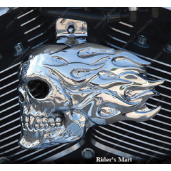 HORN COVER SKULL CHROME FLAMES