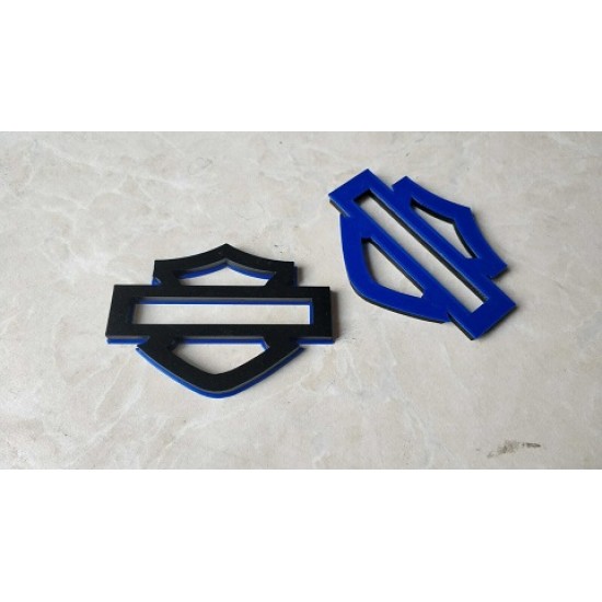 BAR AND SHIELD Harley Davidson Emblems, 2 pcs, Blue&Black, Fuel Gas Tank Badge!