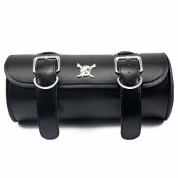 BAG TOOL SKULL BLACK Motorcycle Front Fork Pouch Storage Luggage SaddleBag PU Leather Black