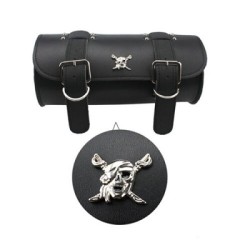 BAG TOOL SKULL BLACK Motorcycle Front Fork Pouch Storage Luggage SaddleBag PU Leather Black